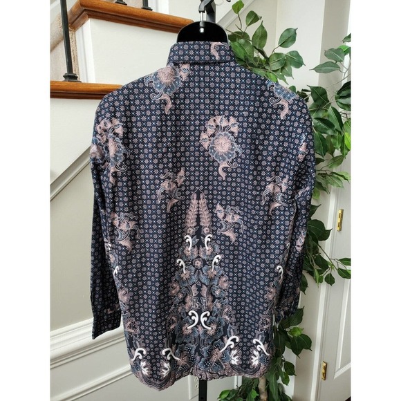 D & N Mens Black Floral Polyester Collared Long Sleeve Buttons Down Shirt Size L - Picture 6 of 12
